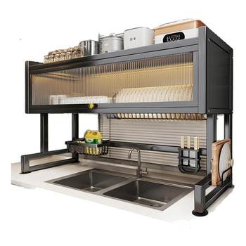 Kitchen with door sink storage rack dustproof bowl cabinet