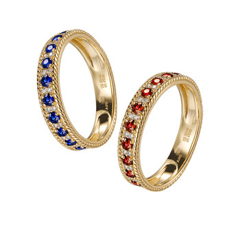 Natural royal blue sapphire ring 18k gold burmese pigeon blood red ruby diamond row ring couple ring