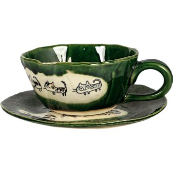 Cute kitten coffee cup seto burnt ice crack glaze