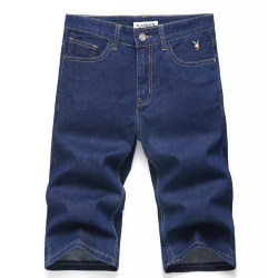 Playboy Thin Denim Shorts Men's Summer Stretch Pants Medium Pants Straight Breeches Men's Loose Casual Quarter Pants