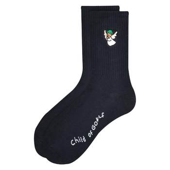 CHSU trendy brand cute white angel embroidered socks spring and summer pure cotton pure black and white versatile street mid-calf stockings for men and women