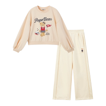 PawinPaw Cartoon Bear Childrens Clothing 24th Autumn and Winter New Girls Salona Casual Round Neck Lantern Sleeve Suit