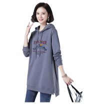 Landscape Painting Hooded Sweatshirt Womens Velvet Thickened Mid-Length Large Size Womens 200 Jin Autumn and Winter Top 2024 New Style