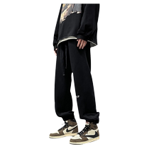 Trendy heavyweight trousers for men in autumn and winter American high street thickened velvet loose zipper leg casual long trousers