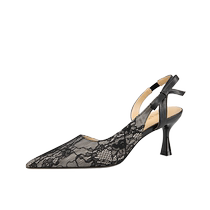 Lily Wei (black velvet) lace sexy cat heel sandals small size women 313233 new style outer wear high-end