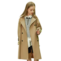 Girls double-row button wind clothes in long style 2024 spring autumn new CUHK child Inron wind-in-spring dress jacket