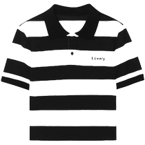 Discount season Shifanli striped polo collar knitted short-sleeved T-shirt 2024 summer new loose style lapel top