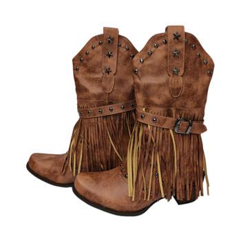 Western cowboy boots retro brown studded rider boots