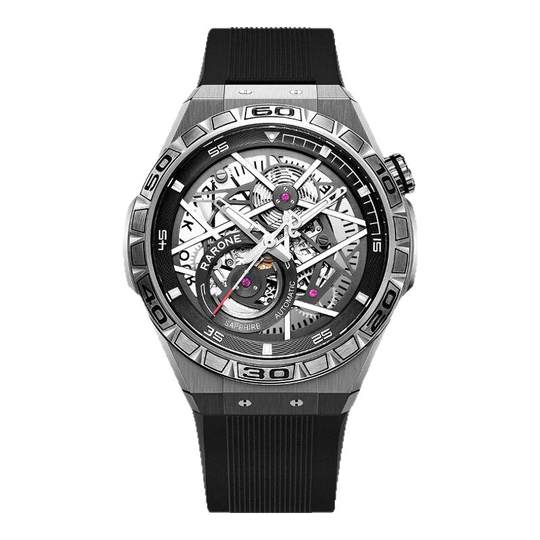 【新年礼物】Rarone雷诺双子星Y手表男款全时钛金属表壳镂空机械