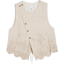 EIN language literary retro design sense scattered wave embroidered stripes diagonal buckle casual vest 24 autumn new style