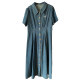 Large size pear-shaped belly-covering slimming short-sleeved denim dress