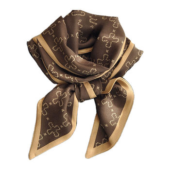 Brown small silk scarf long spring and autumn scarf