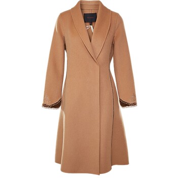 马天奴冬季新款驼色100%羊毛毛呢大衣中长款翻领高级质感保暖外套