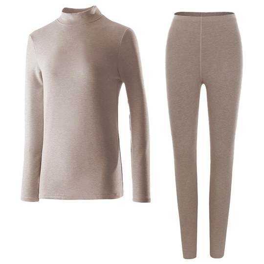 半高领羊绒蚕丝保暖内衣女冬加绒加厚上衣德绒自发热秋衣秋裤套装