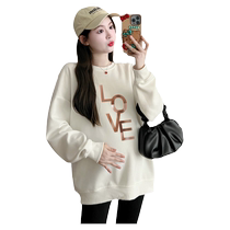 Maternity wear autumn and winter suit 2024 new pure cotton letter print sweatshirt and pants two-piece set loose large size spring and autumn