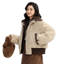 Ducky fake two-piece warm down jacket for women 2024 autumn and winter new splicing knitted lambswool jacket J