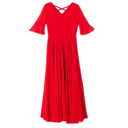 ໃໝ່ 2023 Summer Beach Long Dress ສີແດງ Chiffon Dress ແມ່ຍິງຍາວ swing ໃຫຍ່ slimming ສິ້ນຍາວພິເສດ Fairy ສີດໍາ