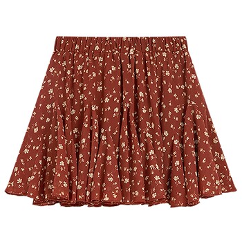 Kbne retro small floral skirt women's 2026 summer new elastic waist a-line short pleated skirt