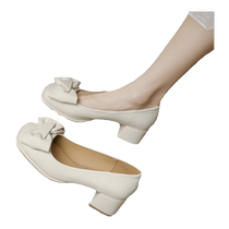 B L WALKER medium heel high heels 2024 spring scoop shoes thick heel spring and summer gentle square toe spring shoes womens single shoes