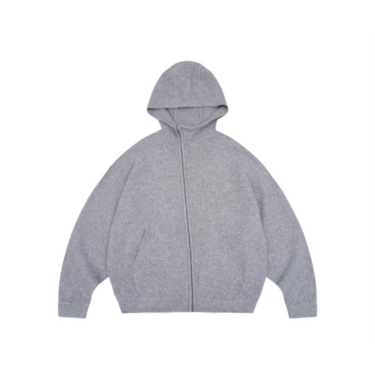 RAPPEYE 高级感百搭宽松慵懒连帽针织开衫上衣重磅斜拉链毛衣外套