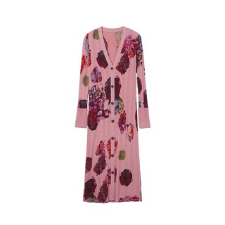 Desigual25 autumn and winter new slim fit printed front slit v-neck long-sleeved pink long dress