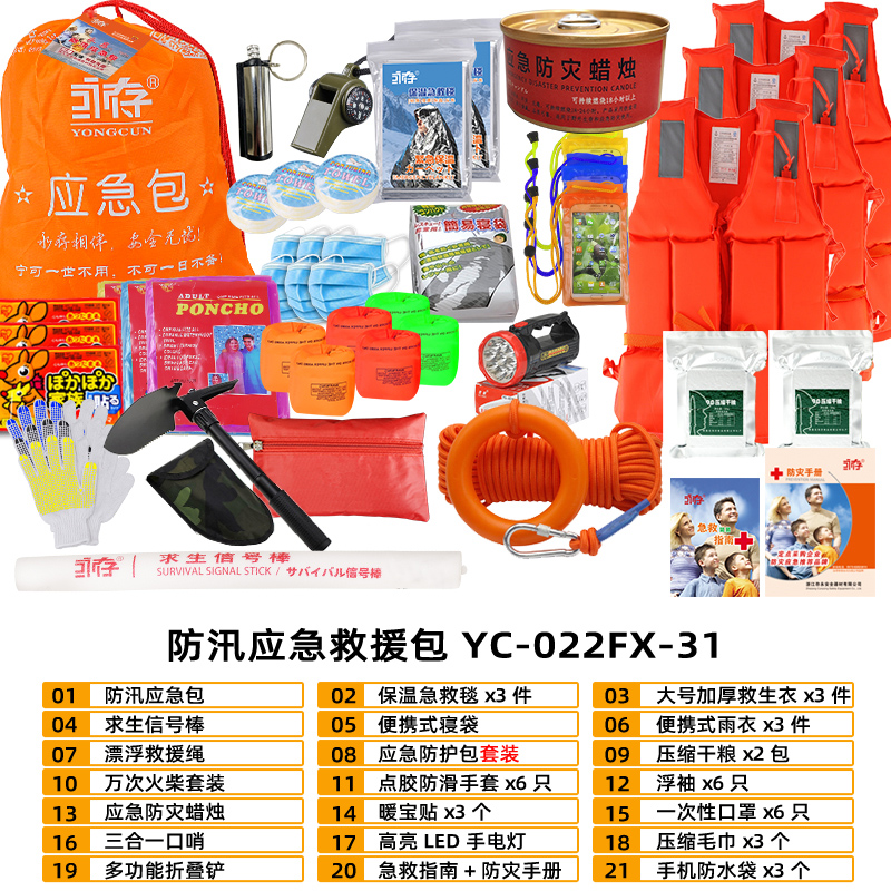 Flood Control Emergency Package Rescue Material Reserve Flood Flood Flood Prevention and Relief Rainstorm Season Waters Patrol Lifesaving Tool Suit-Taobao