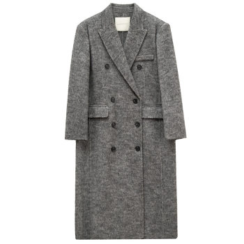 Low-edge double-breasted designer wool mid-length coat