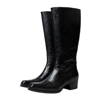 高端全真皮英伦风长靴子男款冬季马靴骑士靴男士高筒靴配风衣大衣