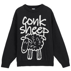 CONKLAB cocoa sheep hand-painted sheep sweater men's round neck spring and autumn loose couple knitted sweater jacket tide brand