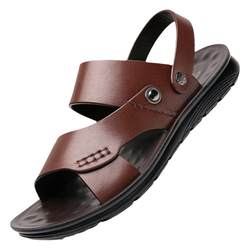 Woodpecker Sandals ຫນັງແທ້ຂອງຜູ້ຊາຍ summer ໃຫມ່ຫາດຊາຍເກີບຕ້ານການເລື່ອນ Outerwear ຂະຫນາດໃຫຍ່ຜູ້ຊາຍບາດເຈັບແລະສອງຈຸດປະສົງ sandals