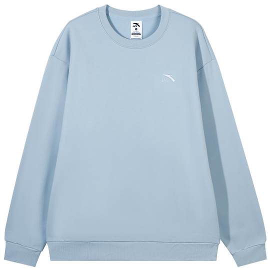安踏蓝色休闲卫衣男款秋冬新款圆领加绒加厚长袖青少年正品套头衫