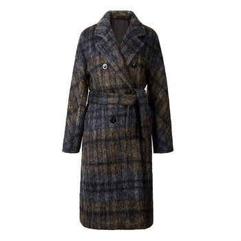 Velvet Home Mohair Coat Women's Mid-Length Belt New High-end Design Plaid Short Wool Coat