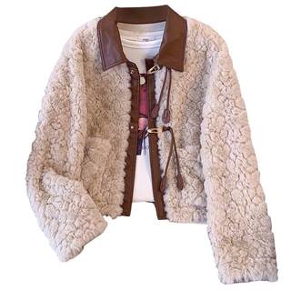 皮毛一体小香风羊羔毛绒翻领外套女士2025秋冬季新款加厚短款夹克