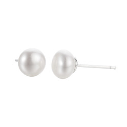 s925 sterling silver natural freshwater pearl earrings flat round Korean women's cute silver jewelry earrings temperament earrings