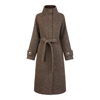 Sdeer saint dior women's 25th new product maillard style stand collar waist long woolen coat s25462502