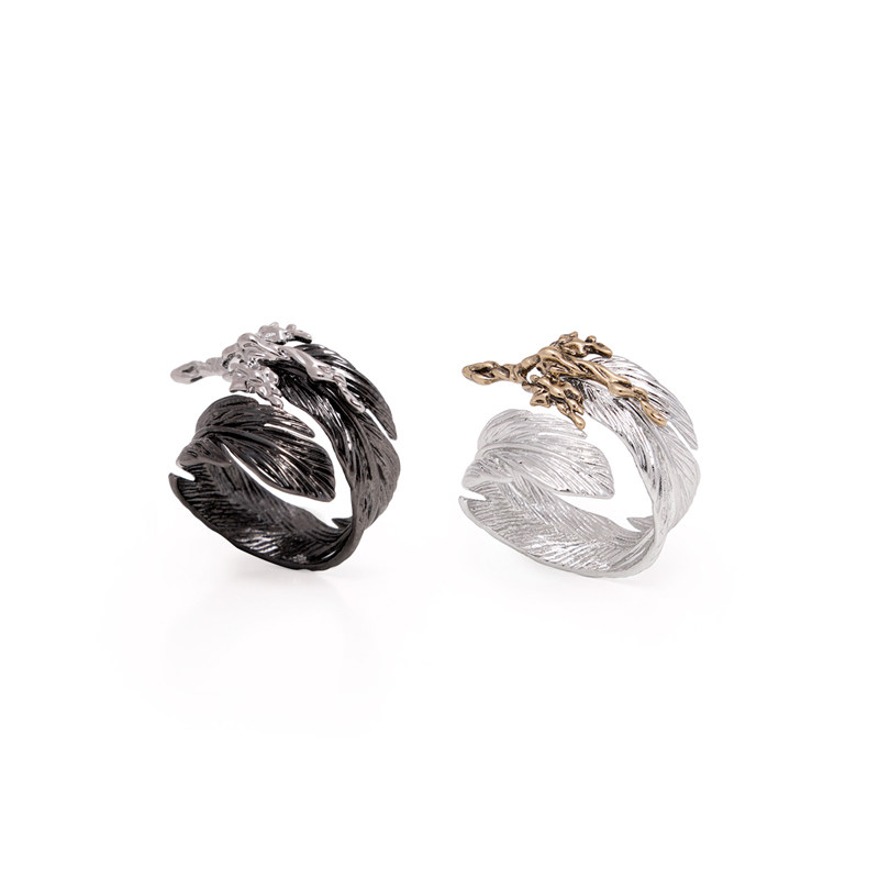Feather series niche high-end rings for women liquid metal light luxury pair ring couple gifts