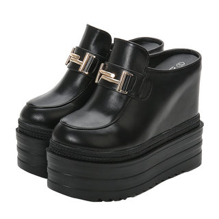 13CM坡跟超高跟防水台松糕厚底包头凉鞋春夏季新款内增高半拖鞋女