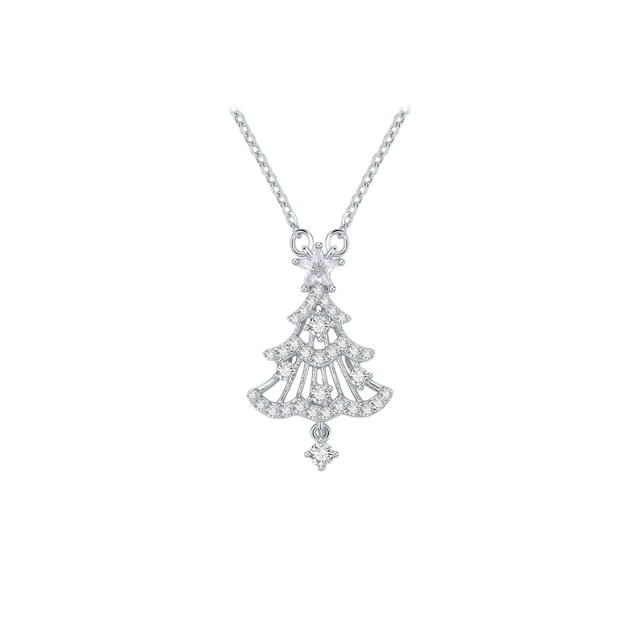 Saturday Fortune Christmas Tree Necklace Female Phantom Crystal Holy Night Pendant S925 Silver Light Luxury Niche 520 Gift for Girlfriend