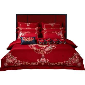 Qingyouju bright red embroidery ten-piece quilt bedding set
