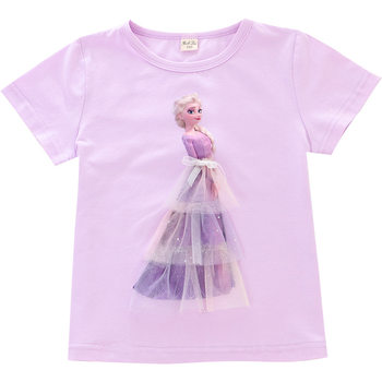 ເສື້ອທີເຊີດ Princess Elsa ສີຂາວເດັກຍິງ summer ແຂນສັ້ນ ເສື້ອທີເຊີດເດັກນ້ອຍເດັກຍິງຝ້າຍ Elsa ເດັກນ້ອຍເຄິ່ງແຂນ summer dress 3