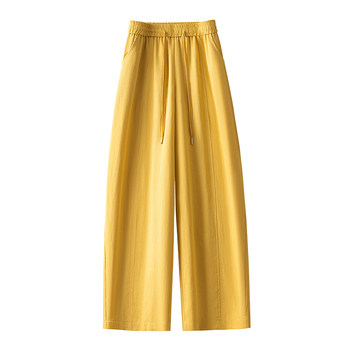 Elastic waist drawstring loose casual pants 2026 summer thin linen slim and versatile wide-legged scimitar pants trendy