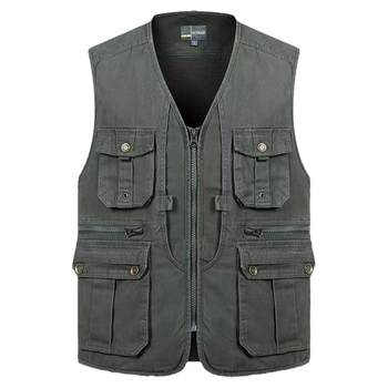 Men's vest jacket spring and autumn cotton waistcoat multi-pocket dad vest middle-aged and elderly outdoor photography fishing vest