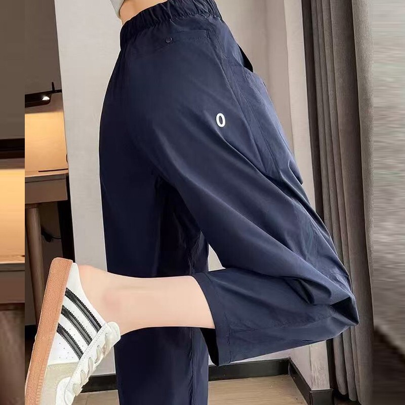 Quick-Dry Jogging Sports Pants for Women, Summer Thin Lightweight High-Waisted Dad-Style Carrot 9/10 Length Harem Wide-Leg Pants