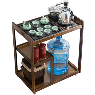 Tea table, small tea table, nanzhu mobile tea table, tea cart living room balcony boiling water, tea cabinet, tea set storage rack