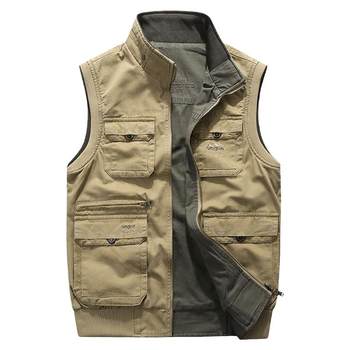 JEEP jeep tooling vest ຜູ້ຊາຍດູໃບໄມ້ລົ່ນກາງແຈ້ງສອງດ້ານໃສ່ຂະຫນາດໃຫຍ່ບວກໃສ່ຝຸ່ນບວກກັບເສື້ອຝ້າຍຫຼາຍຖົງ