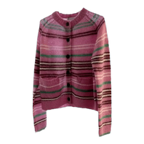 Europe station 2024 Fall new high level sensations Colour retro striped sweater jacket Mahimahair knit cardigan