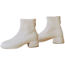 Zhuoshini medium-heeled slim boots for women 2024 new winter plus velvet boots French thick-heeled short boots spring and autumn womens shoes