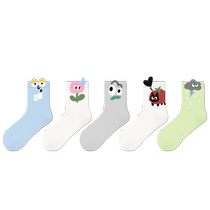 PRIMEET Paimi convex socks womens spring and autumn mid-calf socks cute Japanese white socks antibacterial breathable cotton socks
