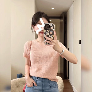 noux sundaymerry 皱皱肌理 春日女士针织T恤短袖上衣女秋季新款
