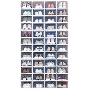 ກ່ອງເກີບຫນາແຫນ້ນ clamshell shoe storage folding storage box drawer-type transparent shoe wardrobe plastic shoe rack space-saving artifact